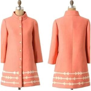 ~Anthropologie Med Wool Coat Lauren Moffatt "Eastward" Coral Peach Women's M